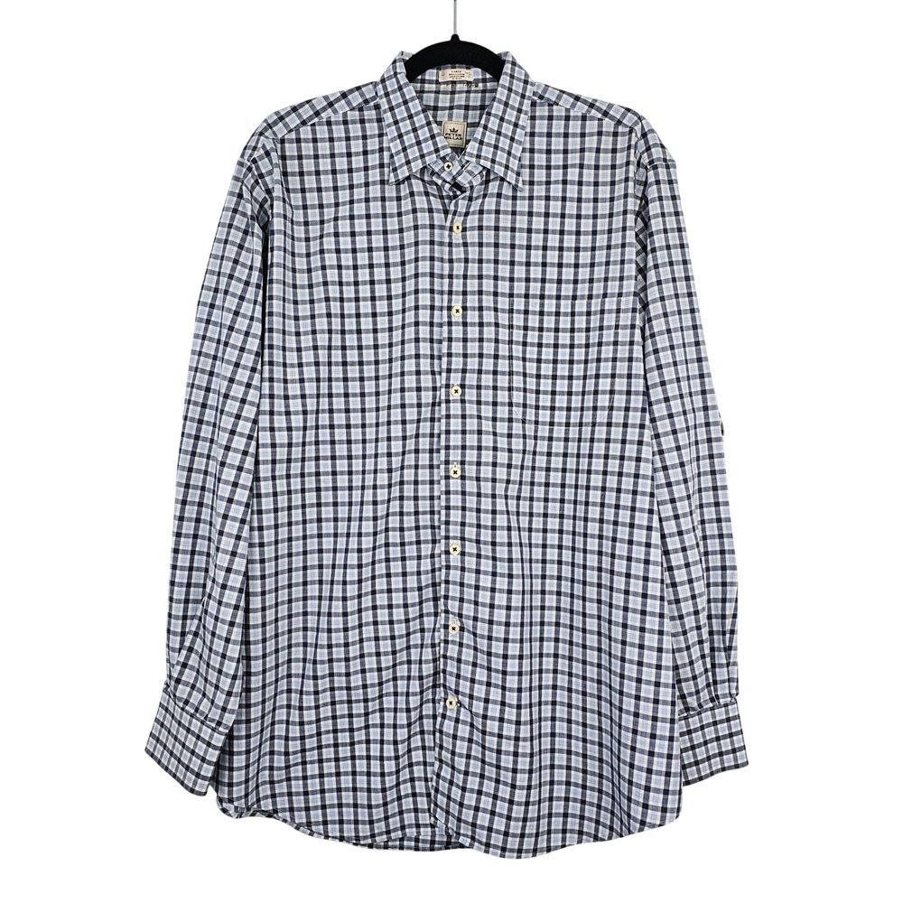 Peter Millar‎ Mens Large Blue Gingham Check Long Sleeve Button Down Shirt